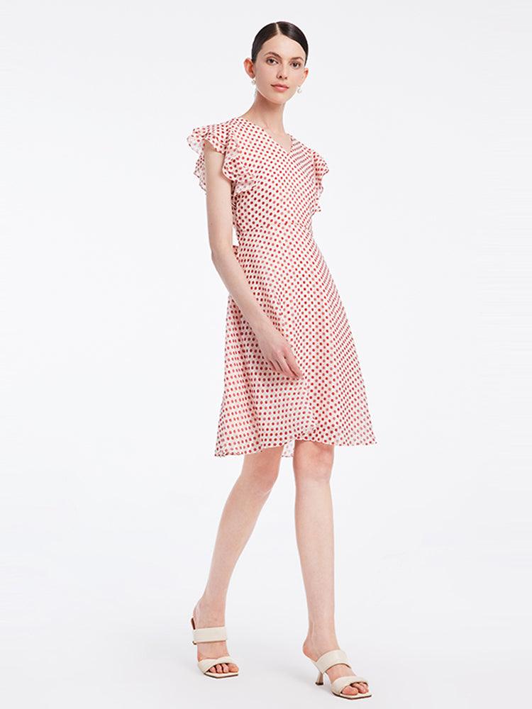 Polka Dots Ruffle Sleeve Dress GOELIA