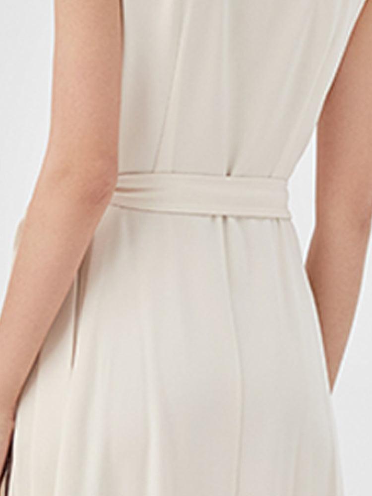 Triacetate Gown V-Neck Gathered Waist Dress GOELIA