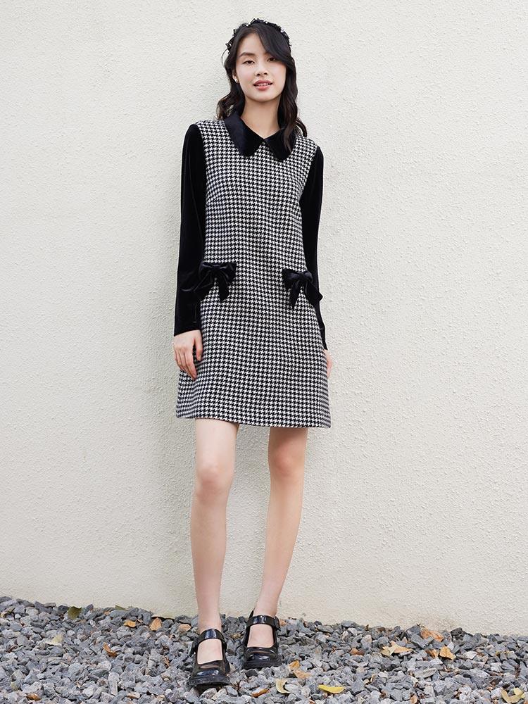 100% Woolen houndstooth Dress GOELIA