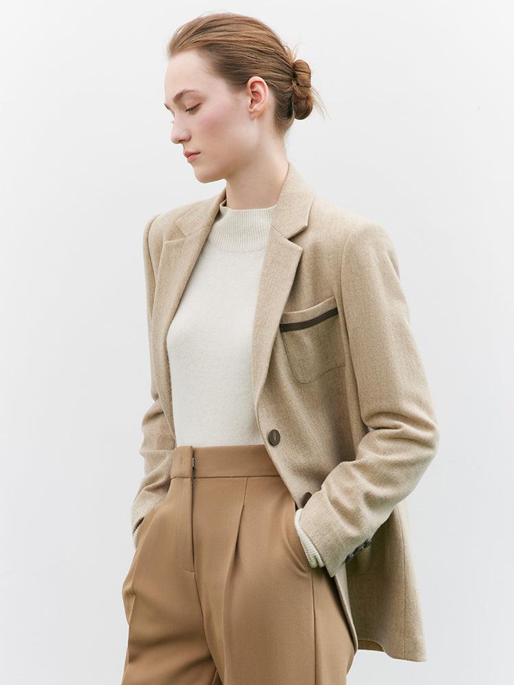 Vintage Cream Khaki & Brown Color Block Blazer GOELIA