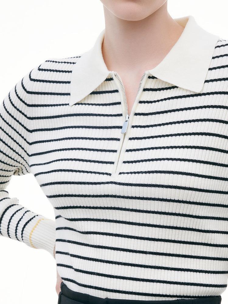 Black And White Striped Slim Woolen Jumper GOELIA