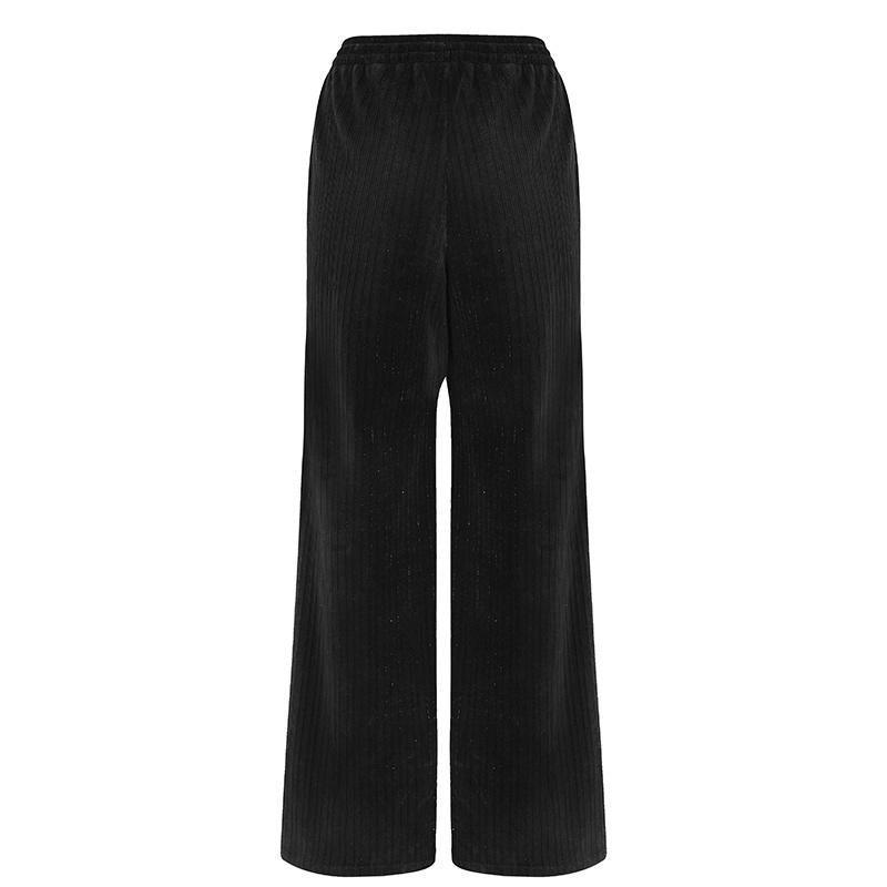 Waist Drawstring Knitted Velvet Straight Pants GOELIA