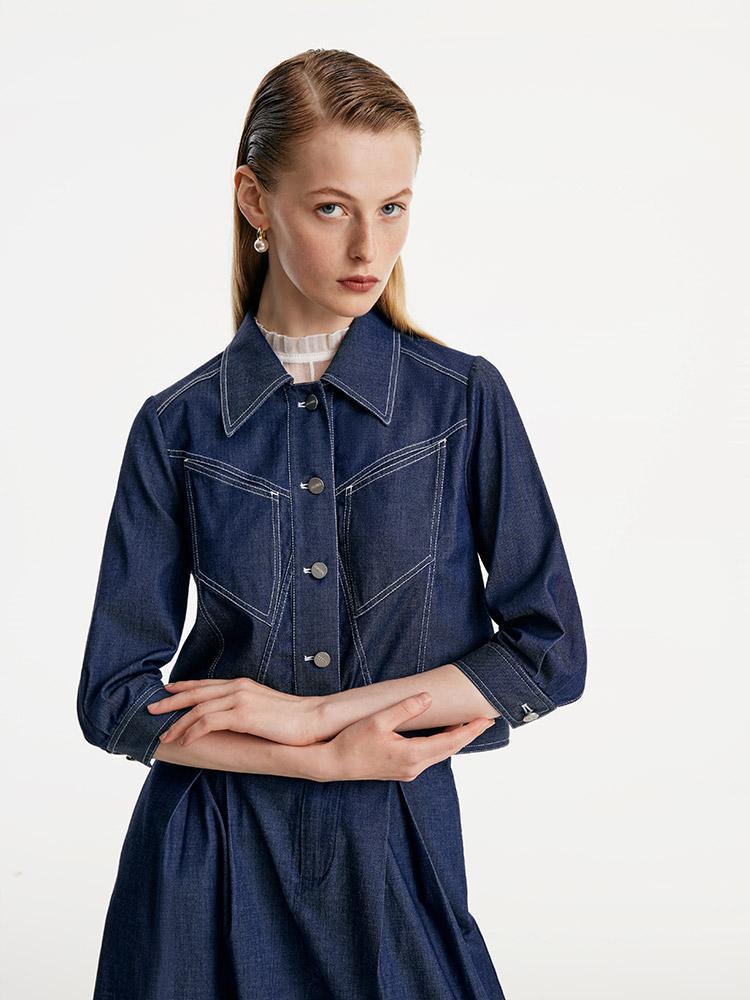 Cool Three-quarters Sleeve Denim Jacket GOELIA