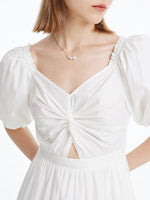 White Puff Sleeve Dress GOELIA