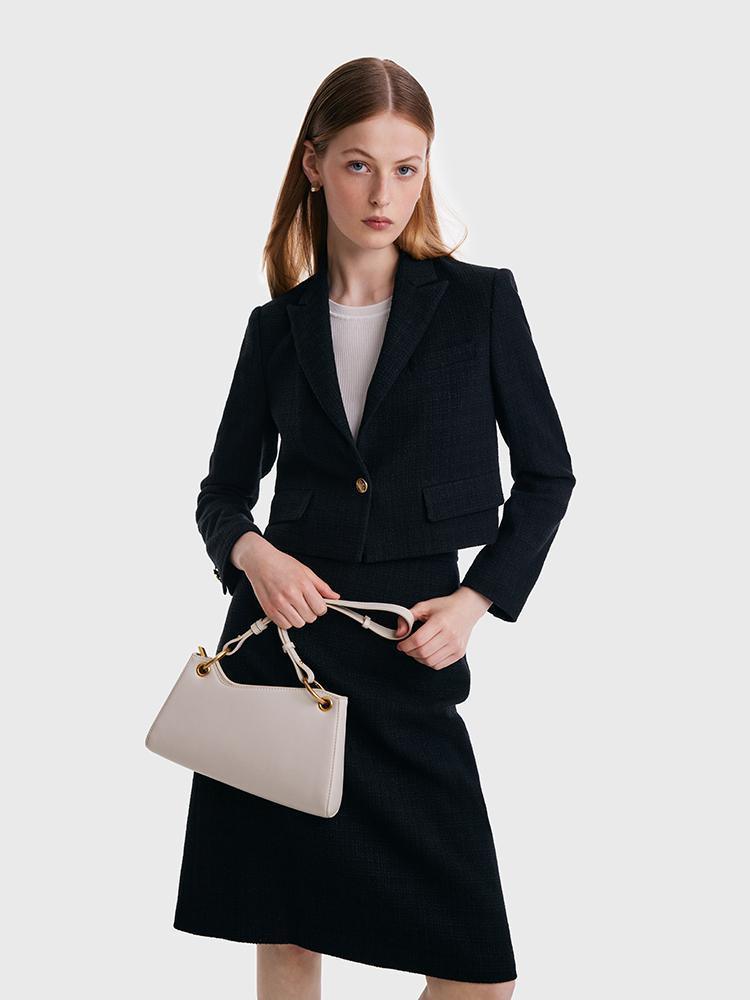 Short Blazer And A-line Skirt Two-Piece Suit GOELIA