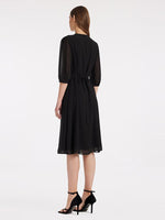 V-Neck Pleated Lace Up Wrap Dress GOELIA