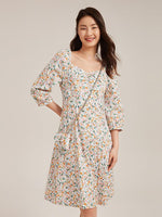 Square Neck Print Dress (With Chain-pouch) GOELIA