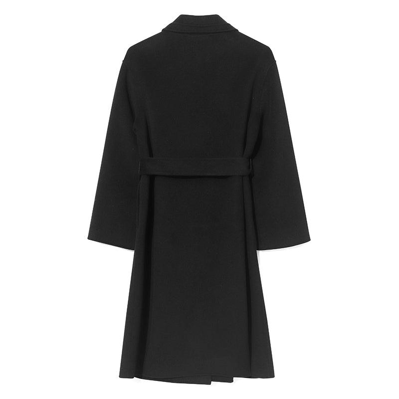 Black Double-Breasted Button Wool Lapel Coat GOELIA