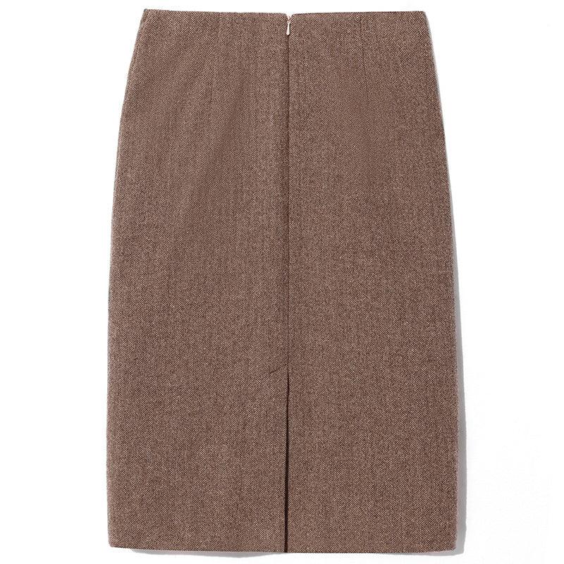 Brown Mid-length Washable Wool Skirt GOELIA