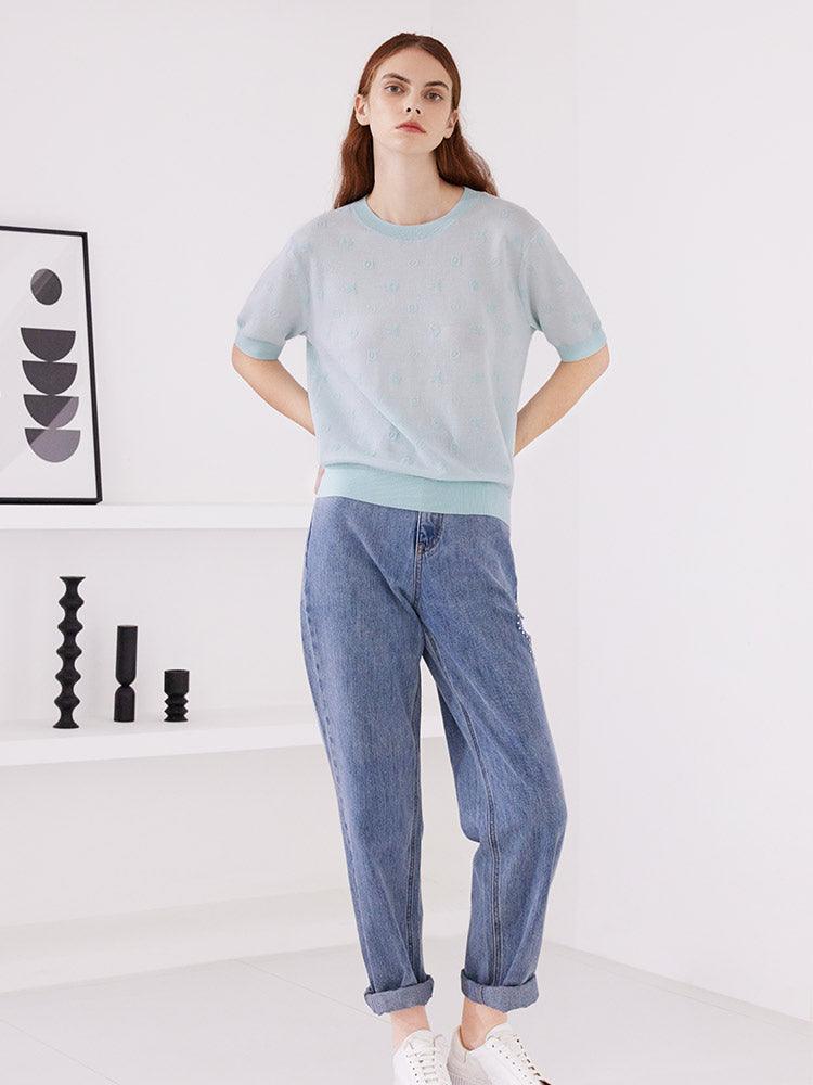 Blue Acetate Jacquard Sweater GOELIA