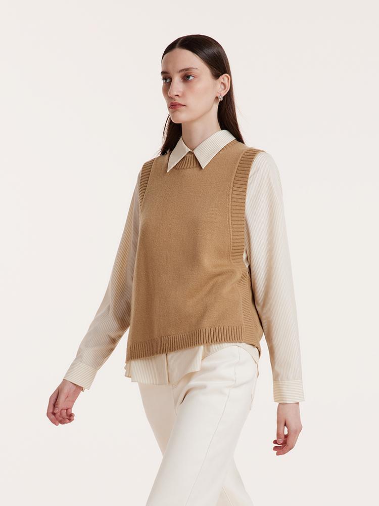 Beige Shirt And Knit Vest Two-Piece Set GOELIA