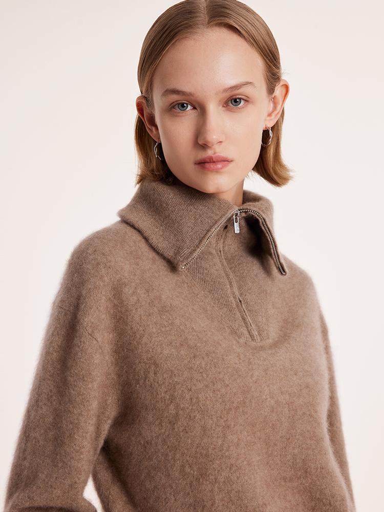 Pure Cashmere Zippered Lapel Sweater GOELIA