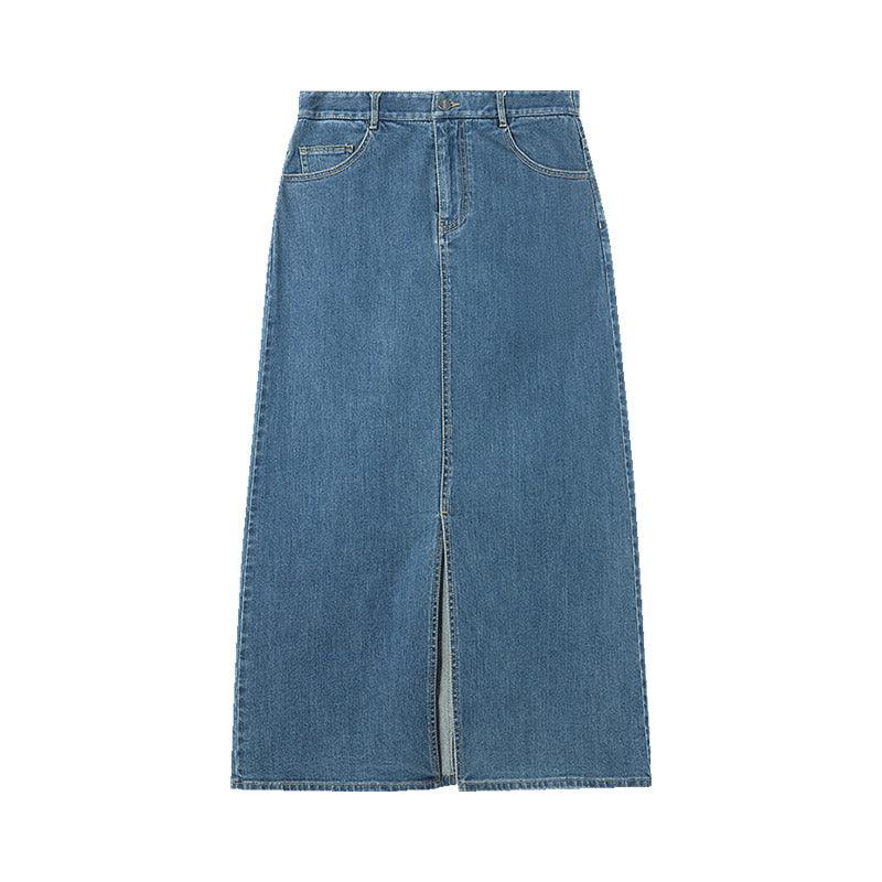 Slit Washed Denim Half Skirt GOELIA