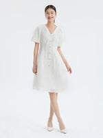 Fitted Waist & V-Neck Jacquard Dress GOELIA