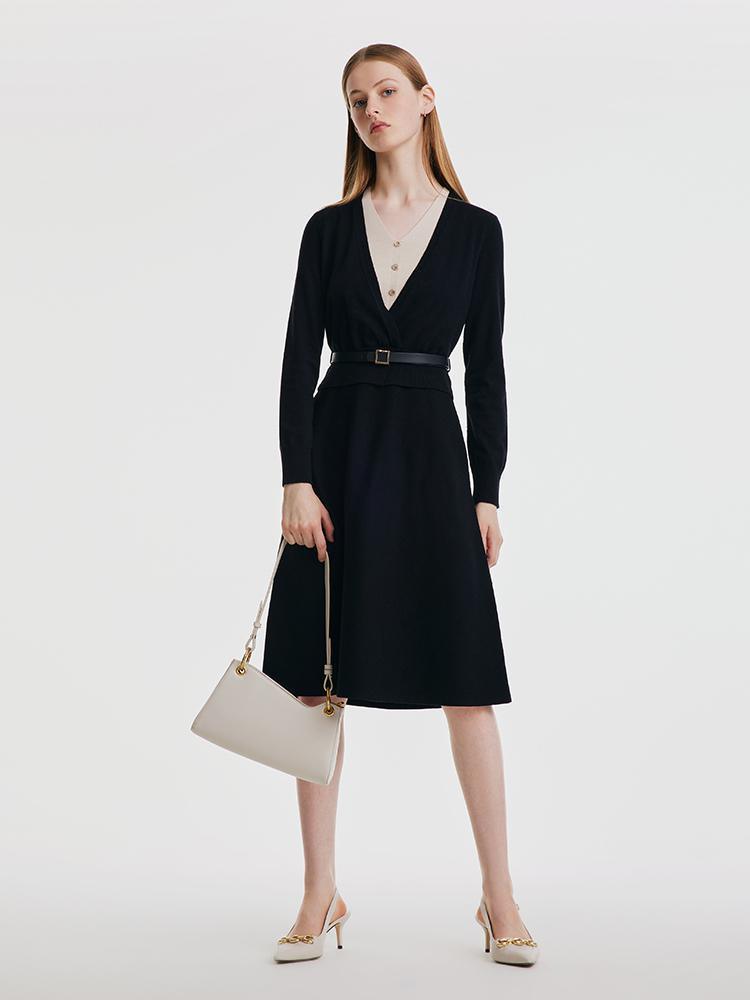 Tencel Solid Dress With Leather Belt GOELIA