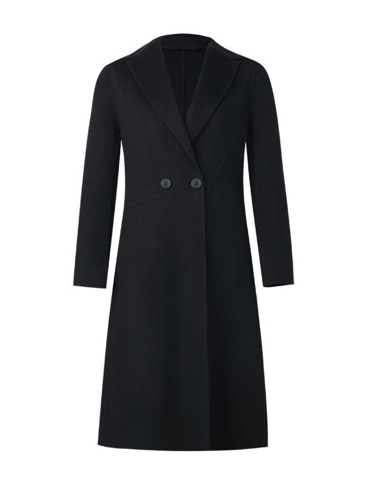 Black Wool And Cashmere Notched Lapel Coat GOELIA