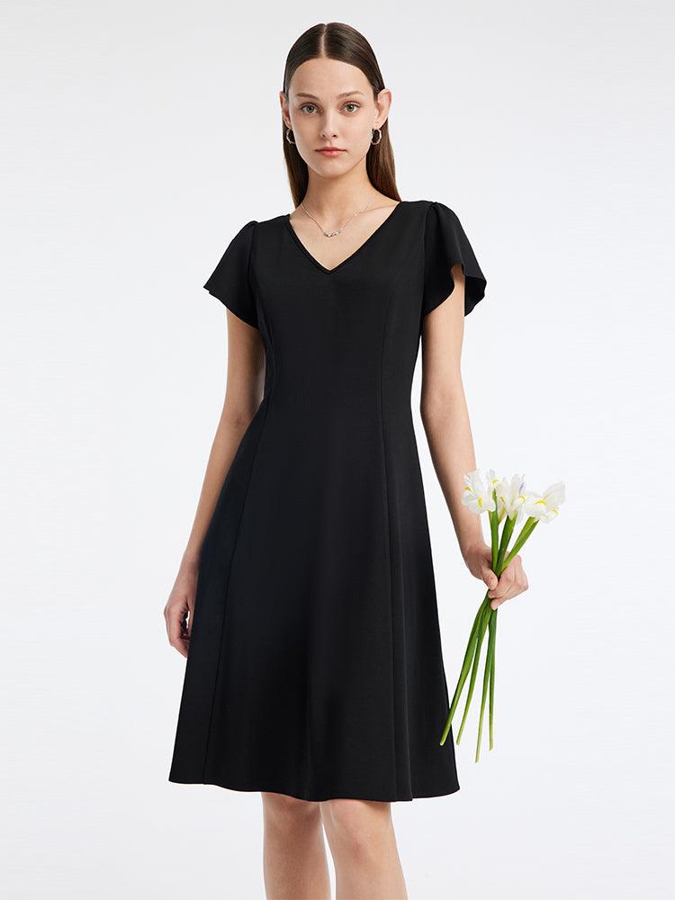 V-neck Black Waist-skimming Dress