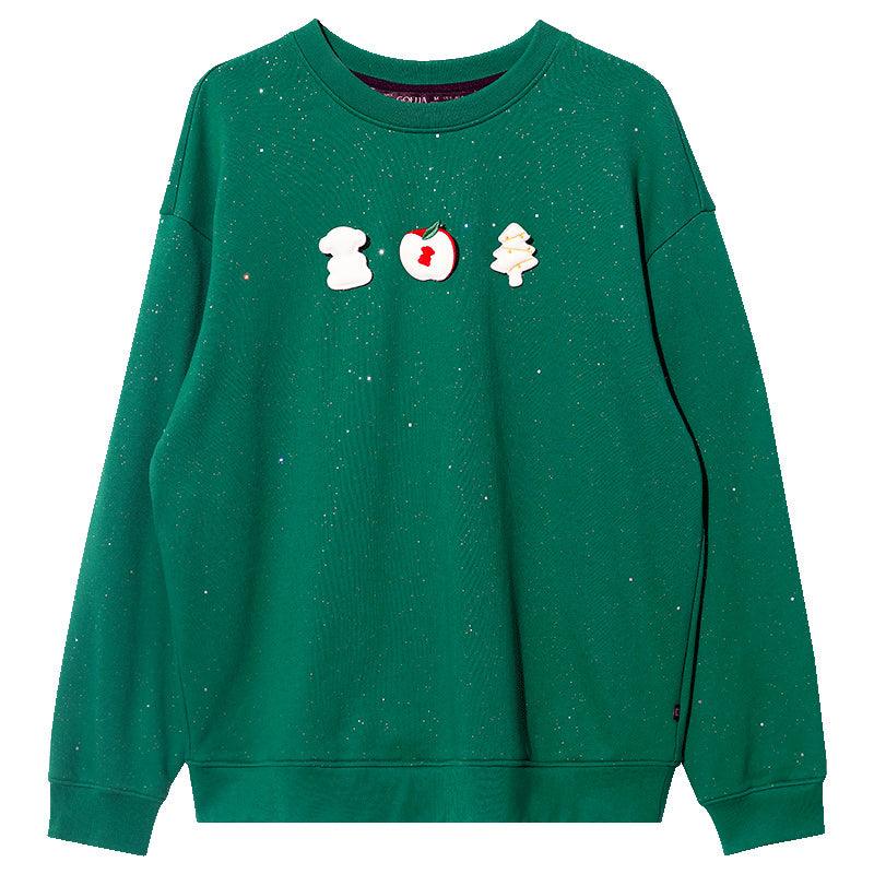 Green Sequin Round Neck Sweatshirt With Brooch GOELIA