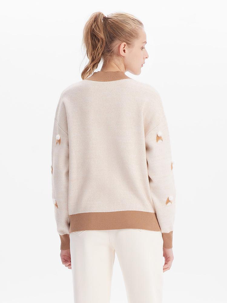 Beige New Winter Collection Woolen Jacquard  Sweater GOELIA