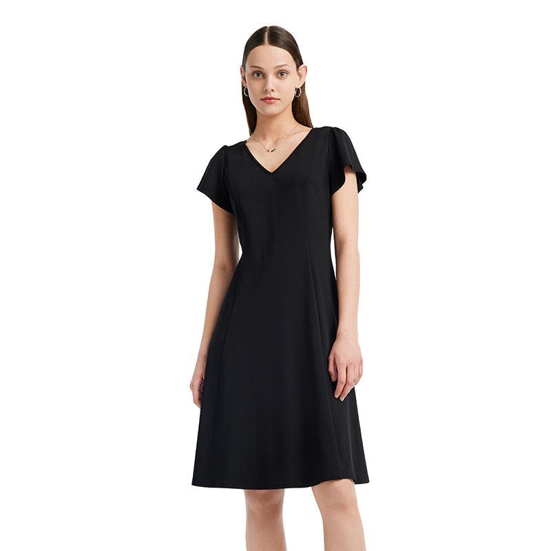 V-neck Black Waist-skimming Dress GOELIA