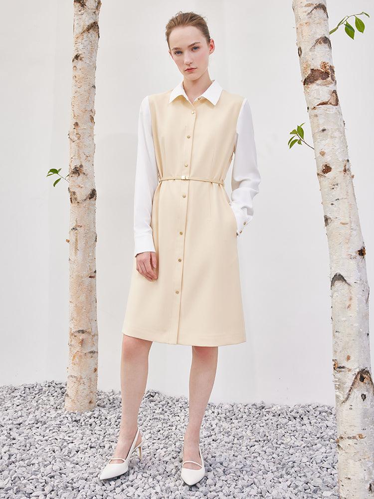 Cream Yellow Double-Layer Patchwork Dress GOELIA