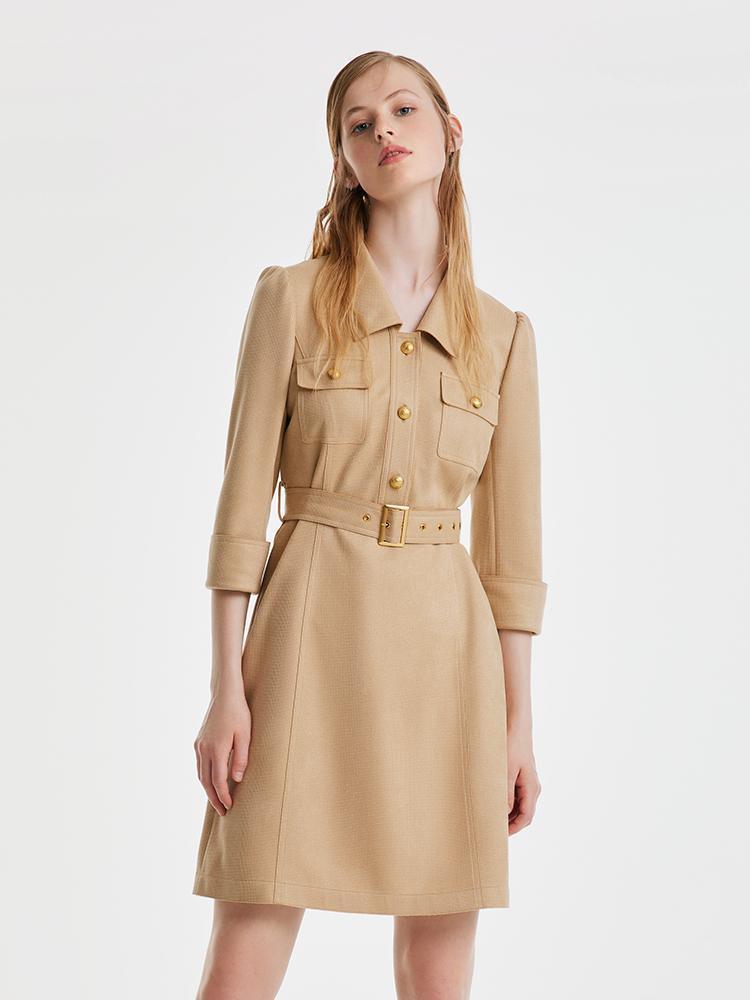 Faux Suede Dress With Belt GOELIA