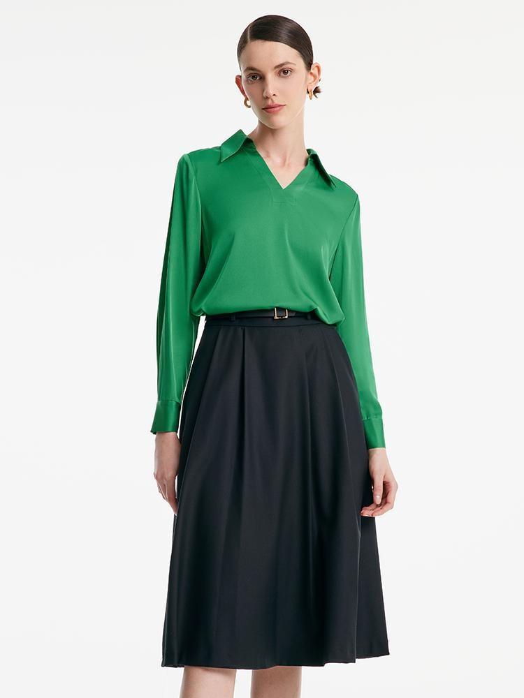 Worsted Wool A-shaped Half Skirt With Leather Belt GOELIA