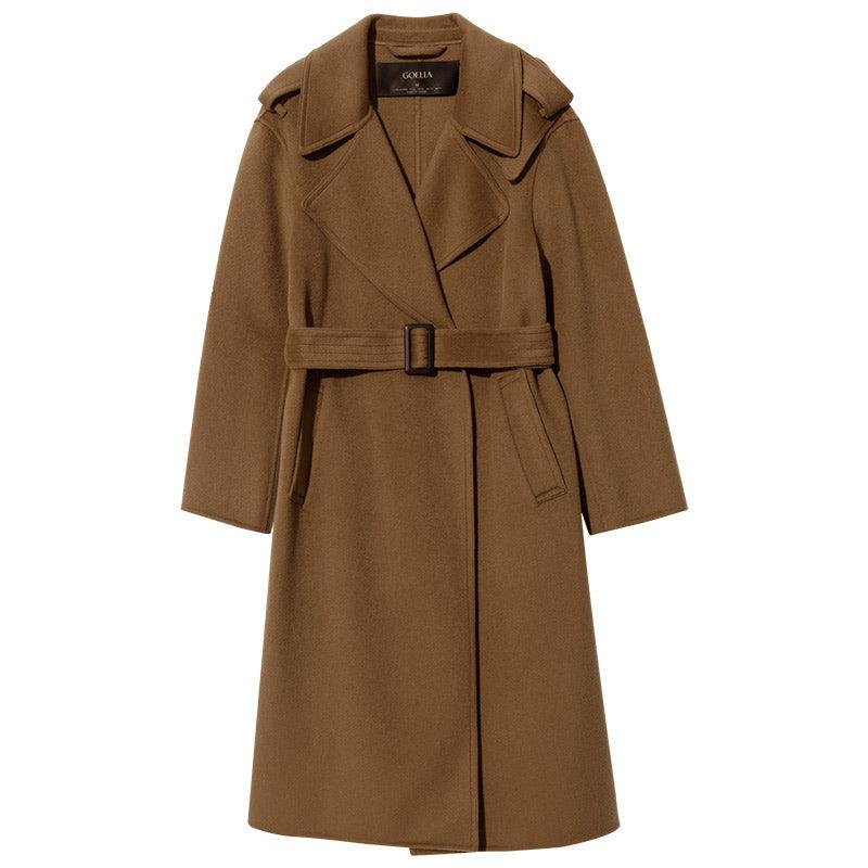 Coffee Brown Wrapped Woolen Coat GOELIA