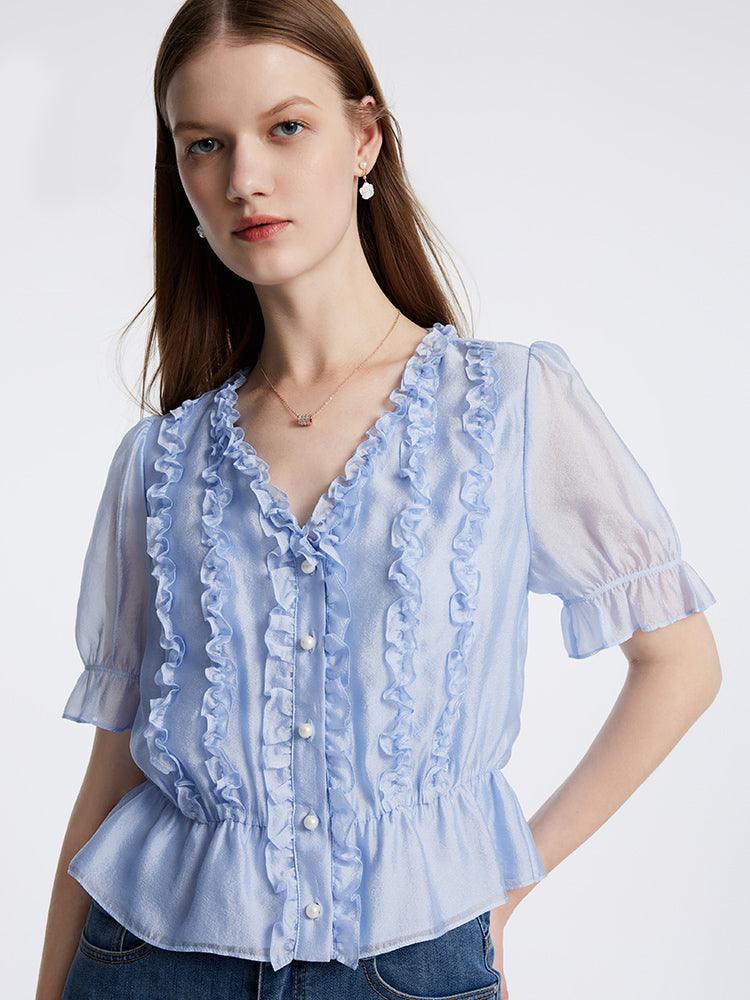 Retro Cute Ruffle Shirt GOELIA