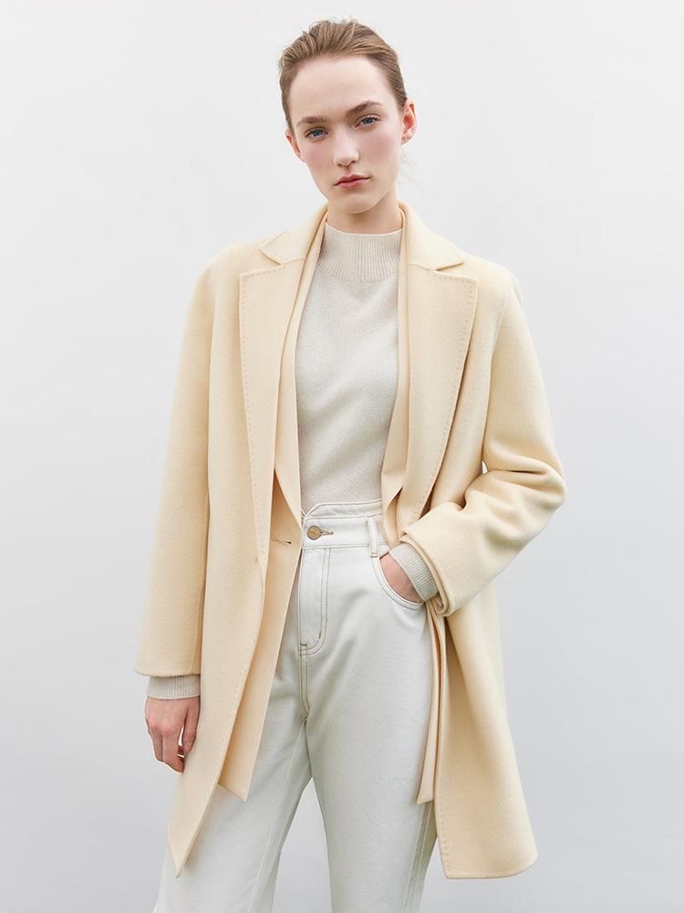 One-Button Cream Yellow Woolen Coat GOELIA