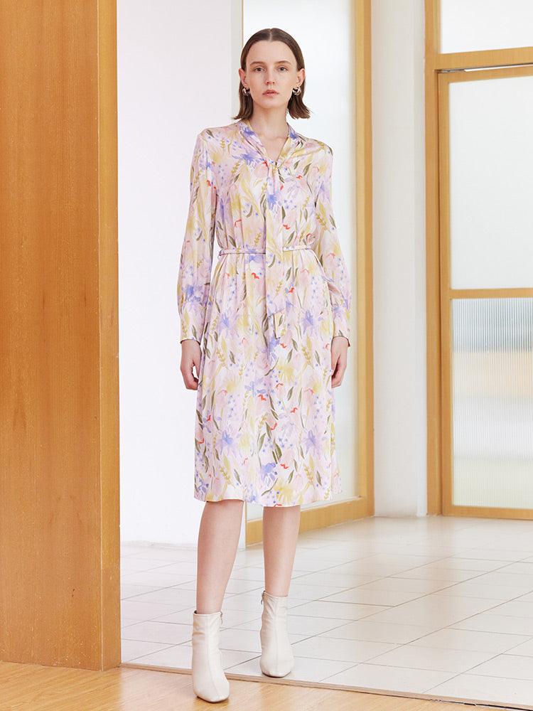 Mulberry Silk Floral Dress GOELIA