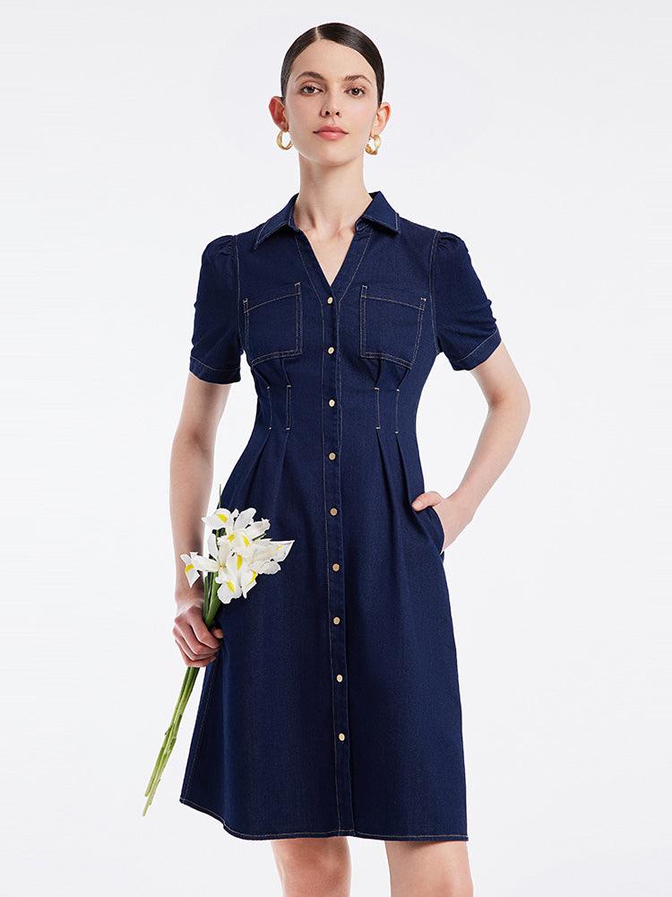 Gathered Waist Denim Dress GOELIA