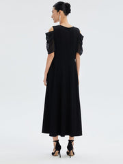 Triacetate Gathered Waist V-Neck Dress GOELIA