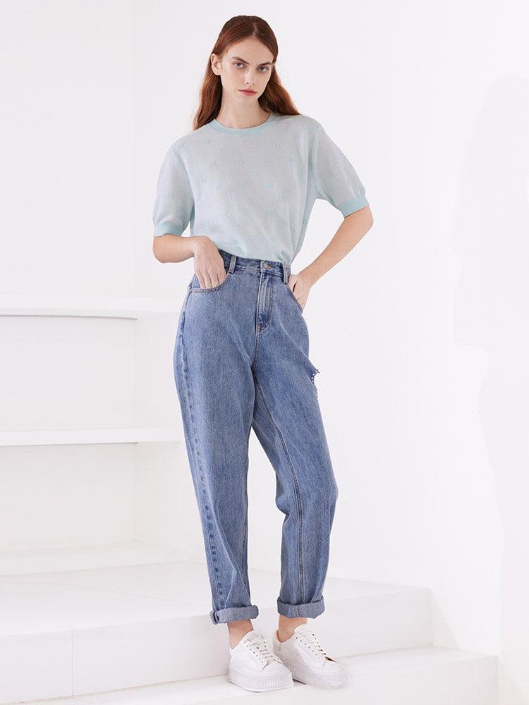 Floral Shape Hole Jeans GOELIA