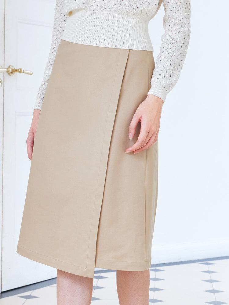 Light Khaki One-Buttom Double-Layer Skirt GOELIA