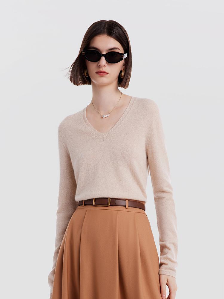 Seamless Cashmere V-Neck Sweater GOELIA