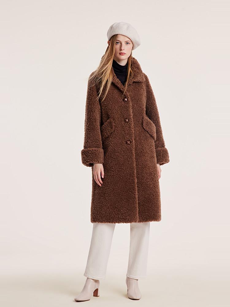 Pure Wool Lapel Velour Long Coat GOELIA