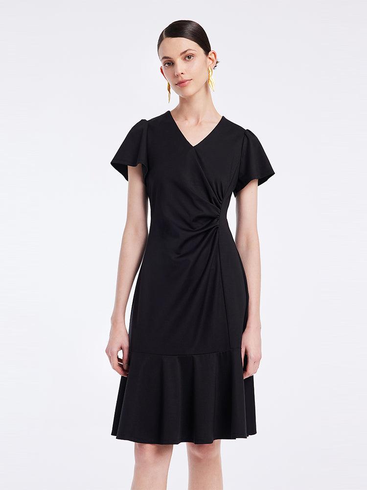 Robe midi plissée en maille noire 