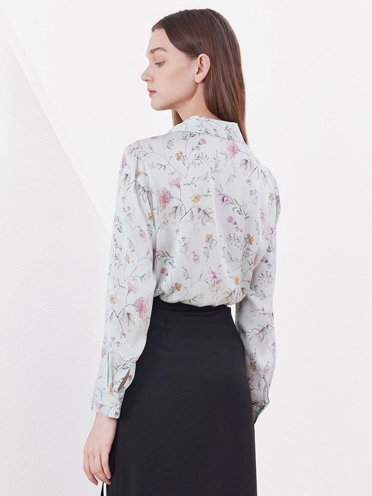 Green Floral Mulberry Silk Shirt GOELIA