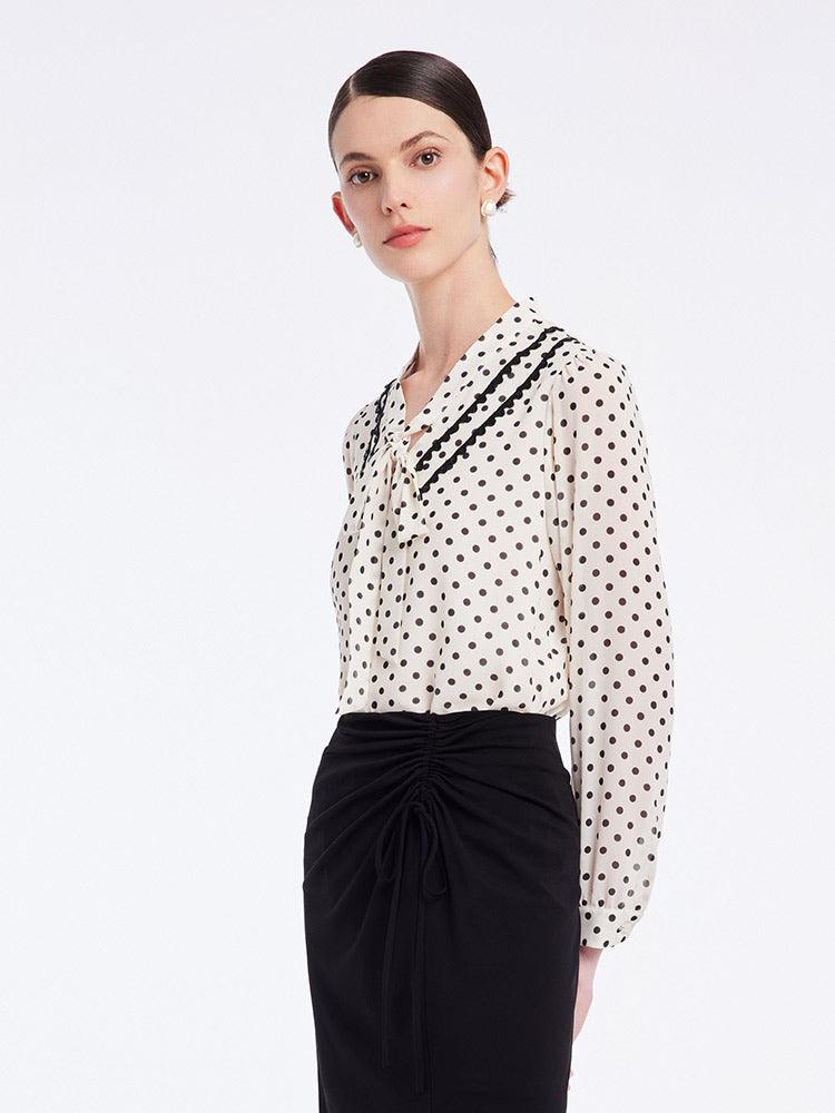 Polka Dots Tie Neck Shirt GOELIA