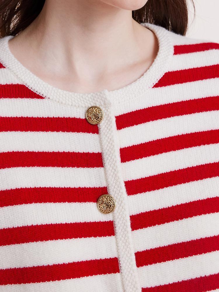 Button Up Woolen Striped Cardigan GOELIA