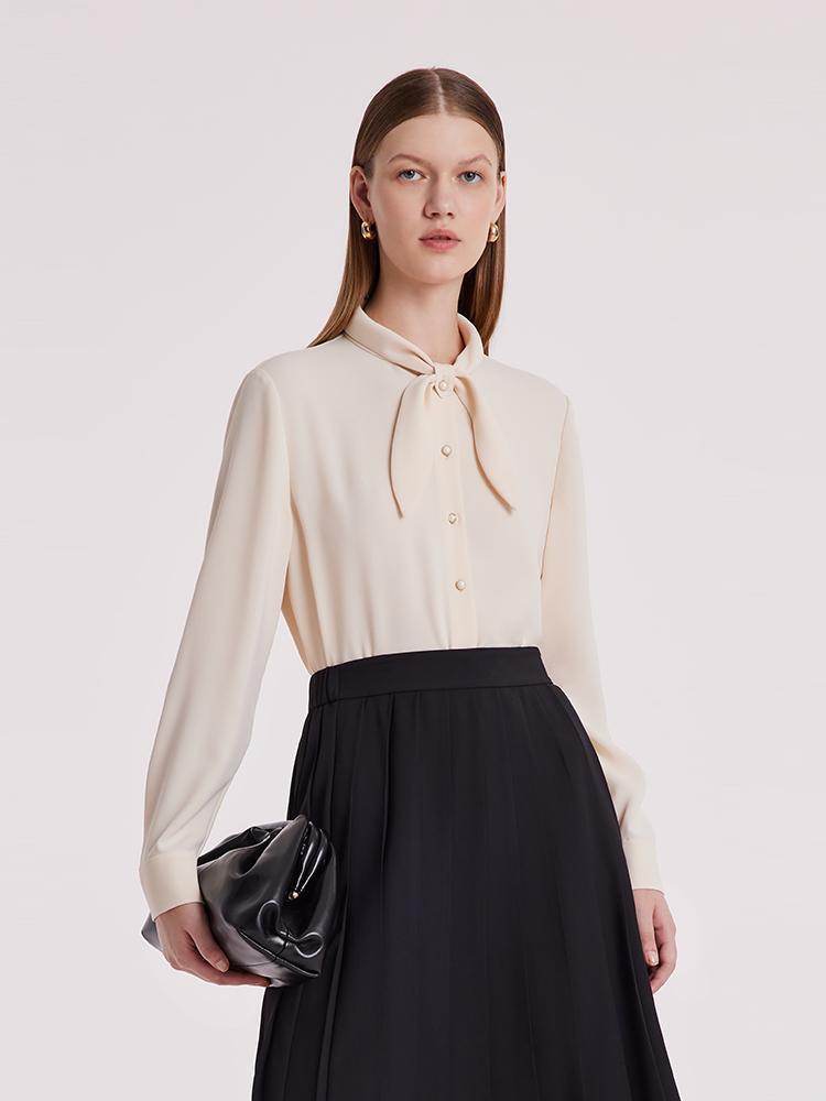 Ivory Shirt With Small Bow Tie GOELIA