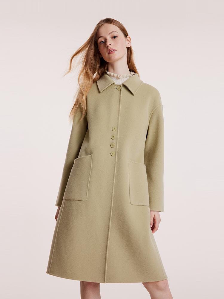 Green Pure Wool Lapel Double-Faced Coat GOELIA