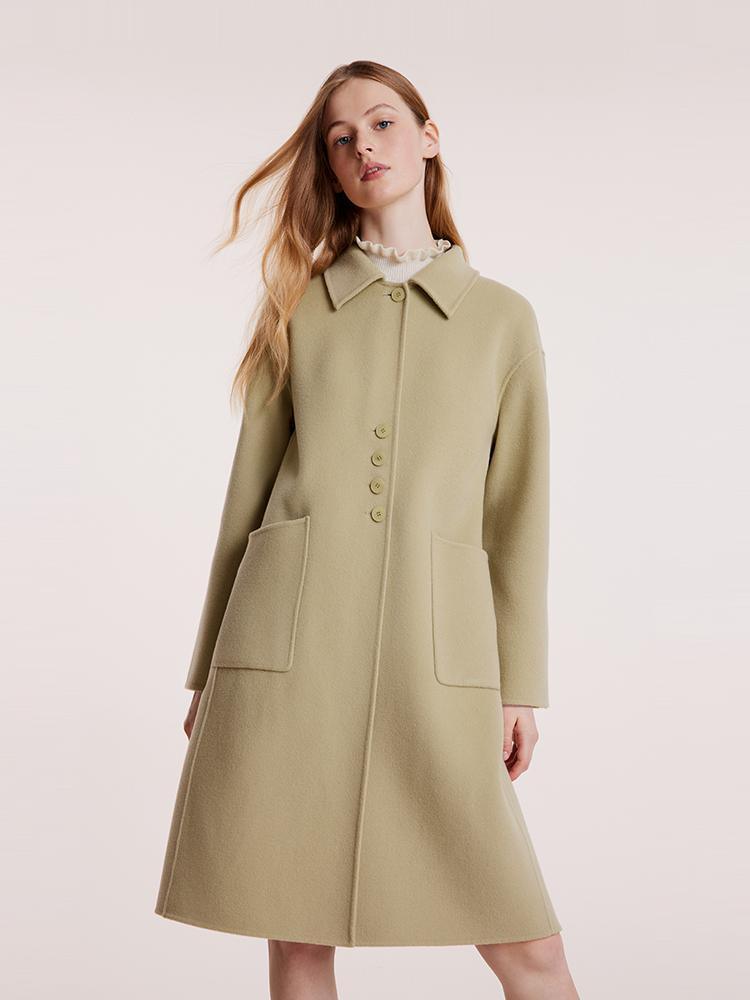 Green Pure Wool Lapel Double-Faced Coat