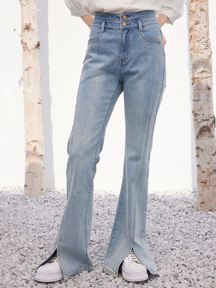 Light Blue Slit Jeans Pants GOELIA