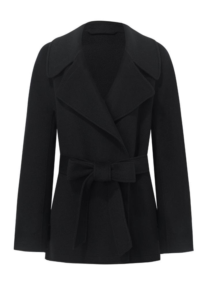 Tencel Wool Lapel Double-Faced Short Coat With Belt GOELIA