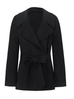 Tencel Wool Lapel Double-Faced Short Coat With Belt GOELIA