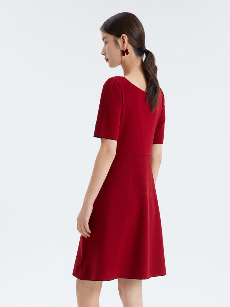 Red Detachable Bow Stretchy Dress GOELIA