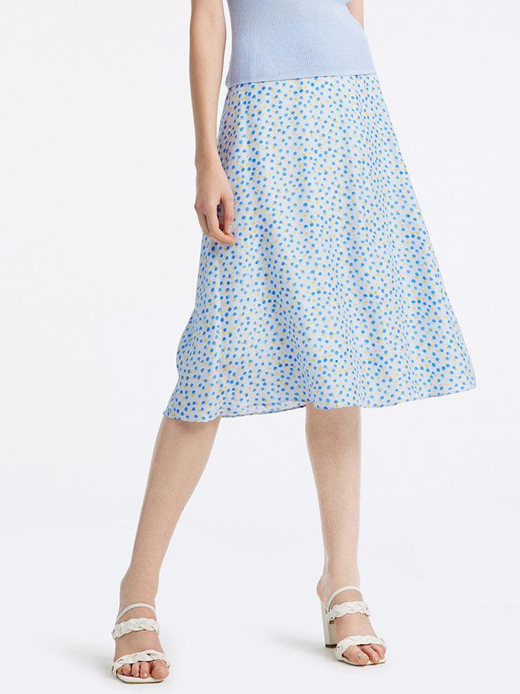 16.5 Momme Silk Polka Dots Midi Skirt GOELIA