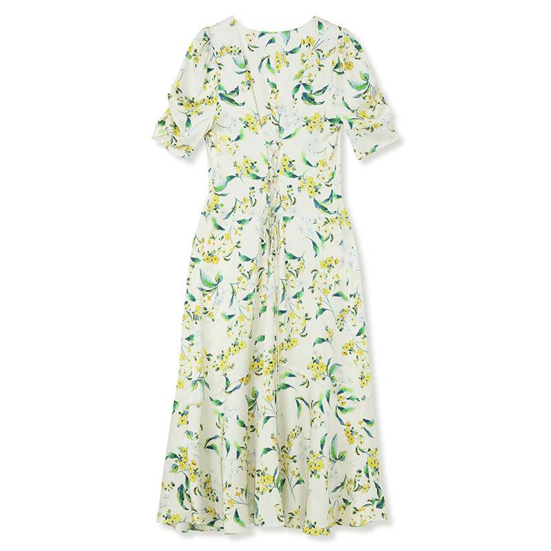 Silk Floral V-neck Waist-Skimming Dress GOELIA